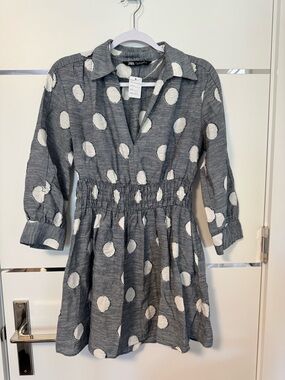 ZARA Gray Dress with White Polka Dots